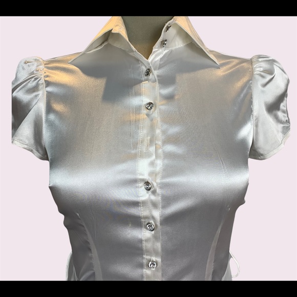 Luxury Lechateau white silk embellished buttons front Size XS - Picture 9 of 11